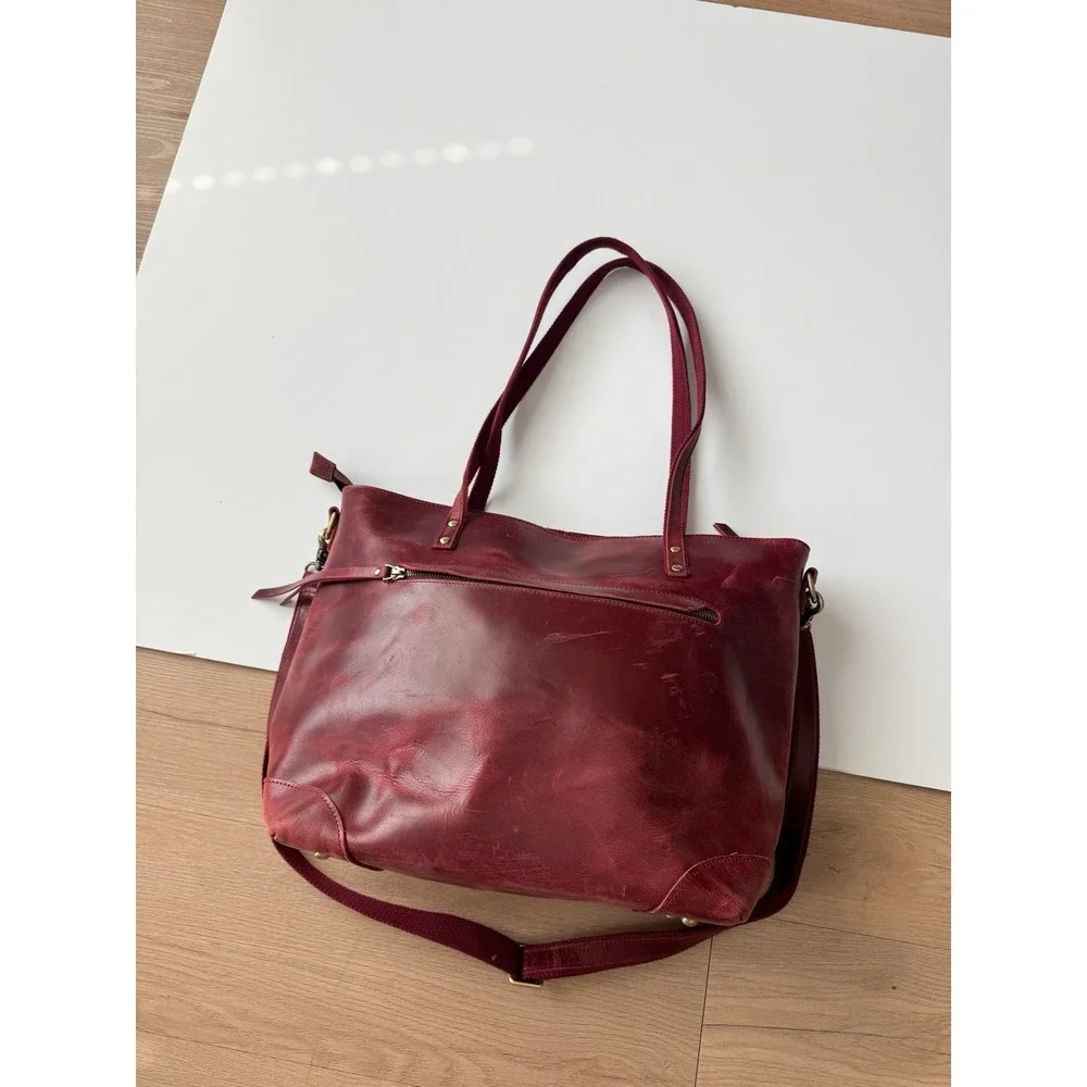 Leather Tote Shoulder Bag Red Laptop Szone Minimal Chic Large Travel Work